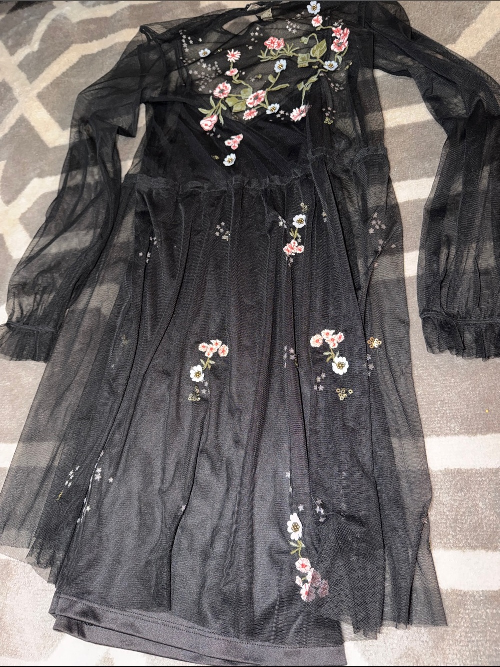 H&M Divided Grunge Black Mesh & Sequin Mini Dress Sz 0